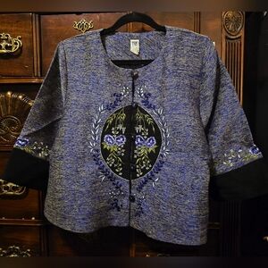 Blue and Black Embroidered Blazer